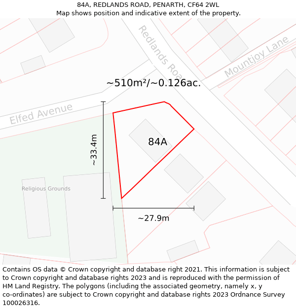 84A, REDLANDS ROAD, PENARTH, CF64 2WL: Plot and title map