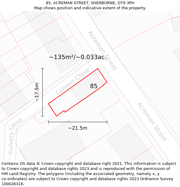 85, ACREMAN STREET, SHERBORNE, DT9 3PH: Plot and title map