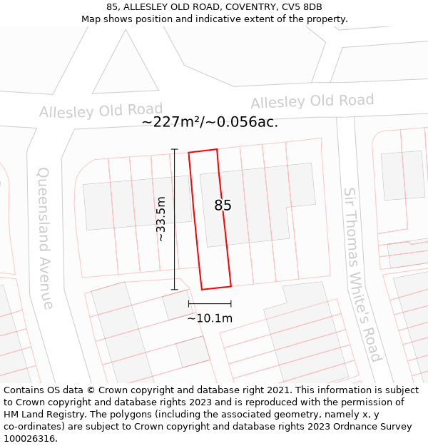 85, ALLESLEY OLD ROAD, COVENTRY, CV5 8DB: Plot and title map