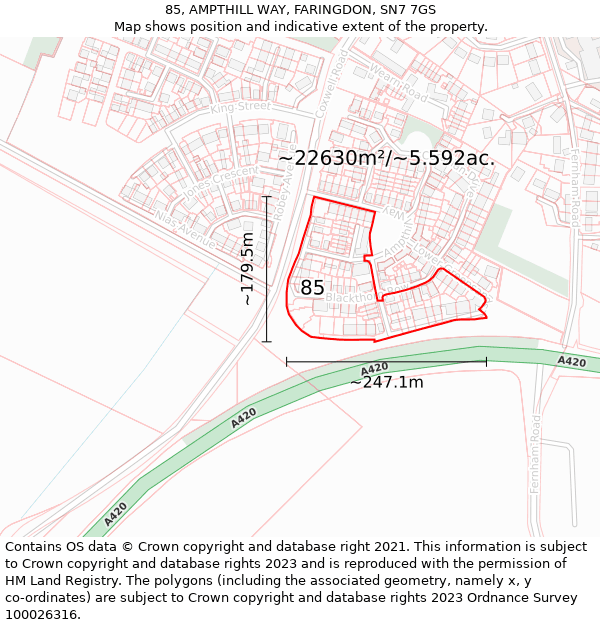 85, AMPTHILL WAY, FARINGDON, SN7 7GS: Plot and title map