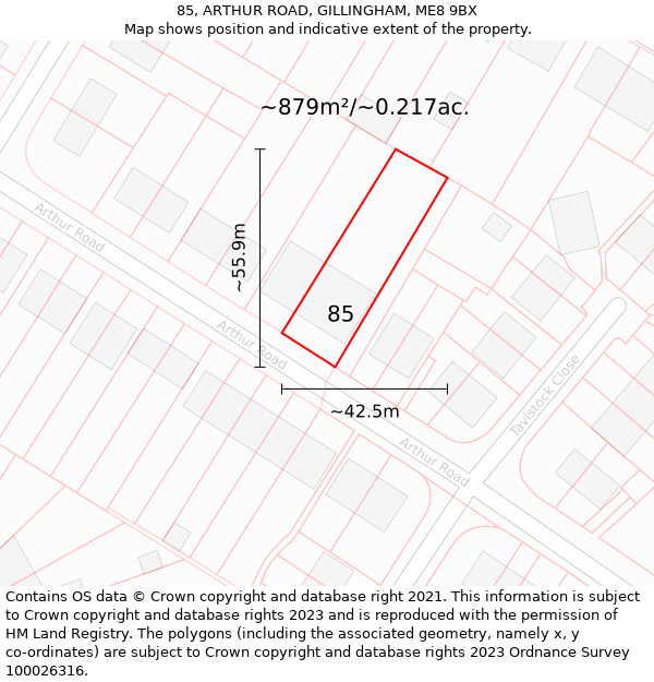 85, ARTHUR ROAD, GILLINGHAM, ME8 9BX: Plot and title map