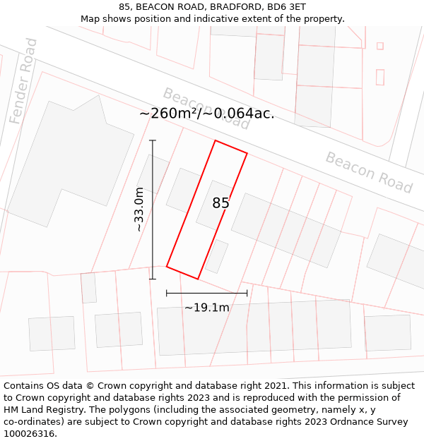 85, BEACON ROAD, BRADFORD, BD6 3ET: Plot and title map