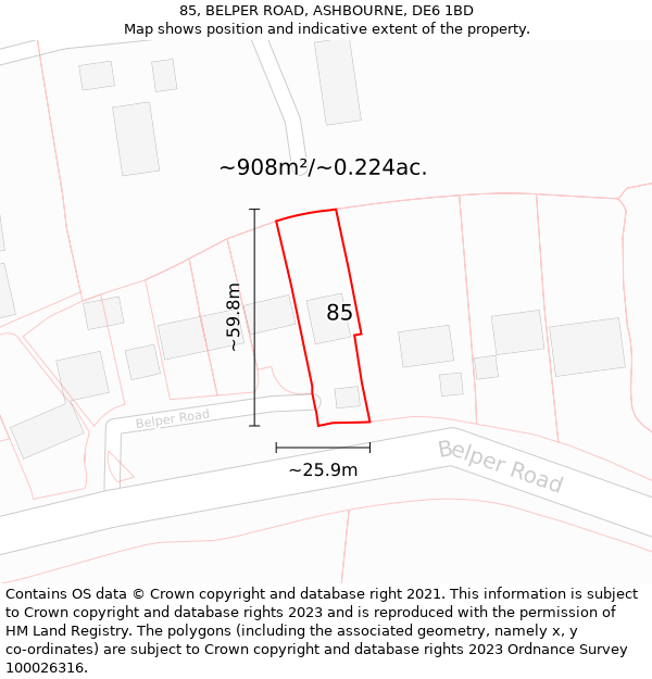 85, BELPER ROAD, ASHBOURNE, DE6 1BD: Plot and title map