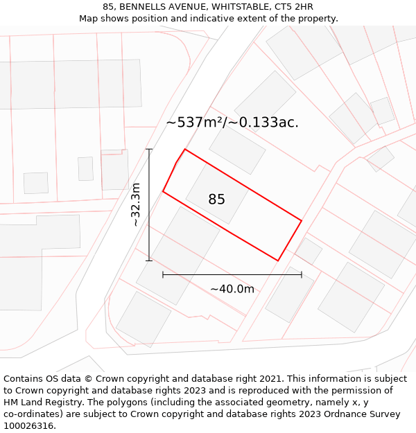 85, BENNELLS AVENUE, WHITSTABLE, CT5 2HR: Plot and title map