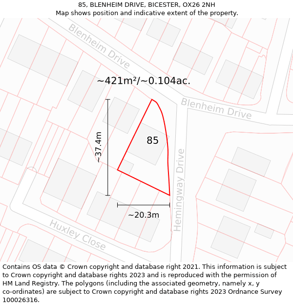 85, BLENHEIM DRIVE, BICESTER, OX26 2NH: Plot and title map