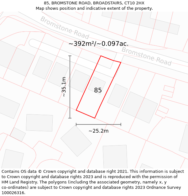 85, BROMSTONE ROAD, BROADSTAIRS, CT10 2HX: Plot and title map