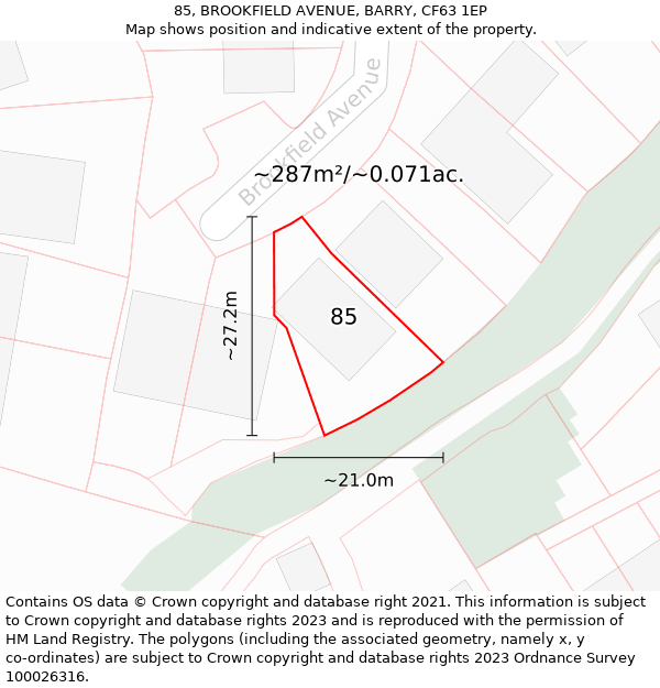 85, BROOKFIELD AVENUE, BARRY, CF63 1EP: Plot and title map