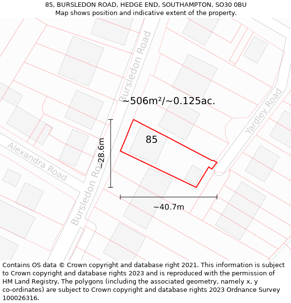 85, BURSLEDON ROAD, HEDGE END, SOUTHAMPTON, SO30 0BU: Plot and title map