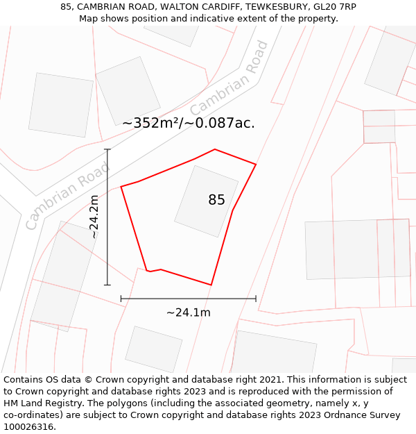 85, CAMBRIAN ROAD, WALTON CARDIFF, TEWKESBURY, GL20 7RP: Plot and title map