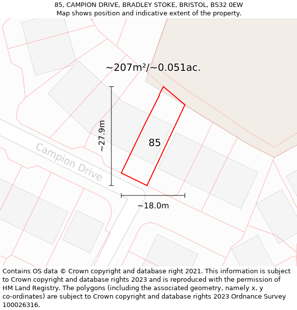 85, CAMPION DRIVE, BRADLEY STOKE, BRISTOL, BS32 0EW: Plot and title map