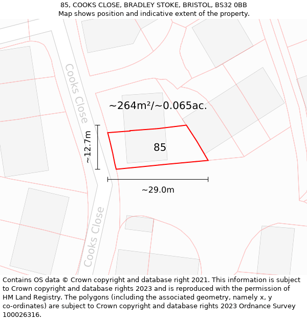 85, COOKS CLOSE, BRADLEY STOKE, BRISTOL, BS32 0BB: Plot and title map