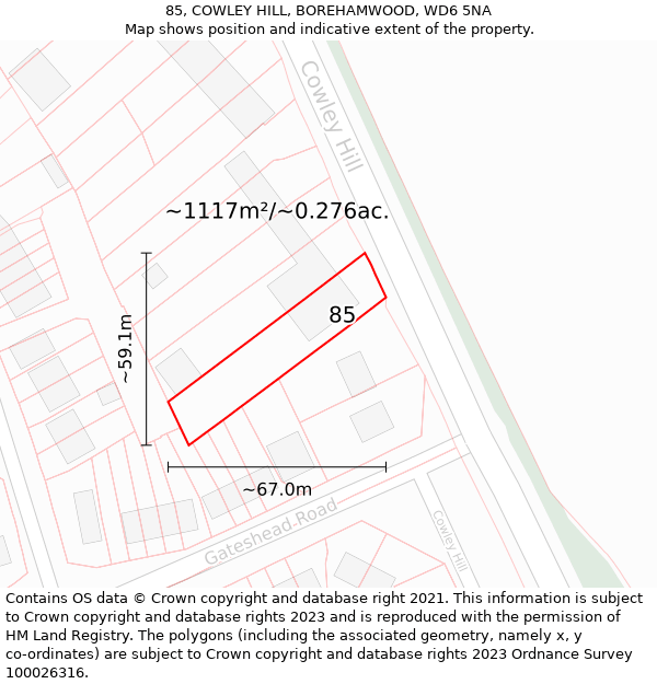 85, COWLEY HILL, BOREHAMWOOD, WD6 5NA: Plot and title map