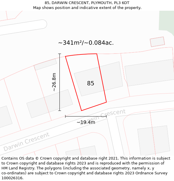 85, DARWIN CRESCENT, PLYMOUTH, PL3 6DT: Plot and title map