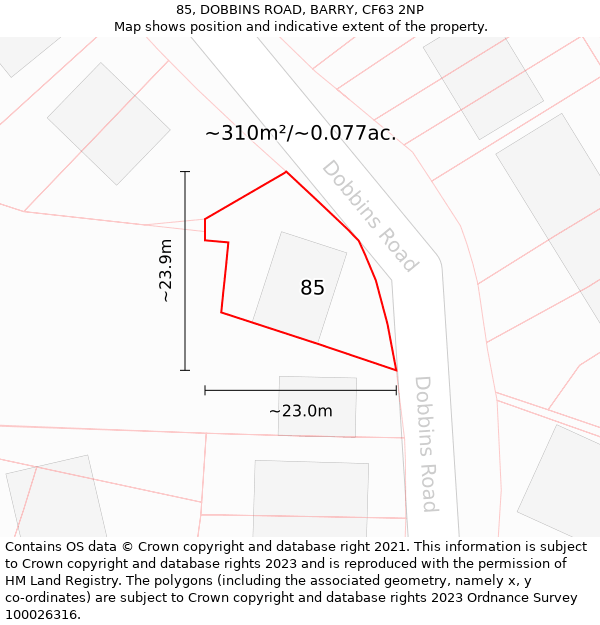 85, DOBBINS ROAD, BARRY, CF63 2NP: Plot and title map