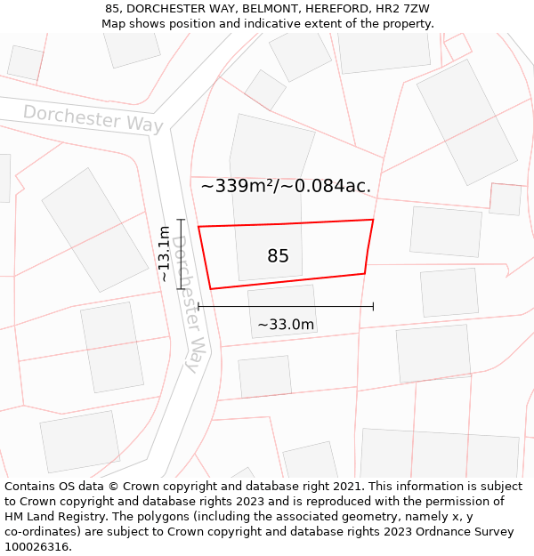85, DORCHESTER WAY, BELMONT, HEREFORD, HR2 7ZW: Plot and title map