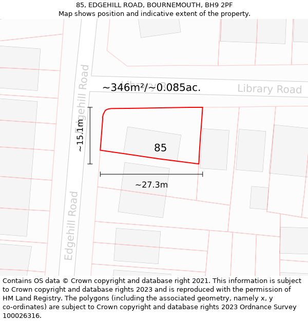 85, EDGEHILL ROAD, BOURNEMOUTH, BH9 2PF: Plot and title map