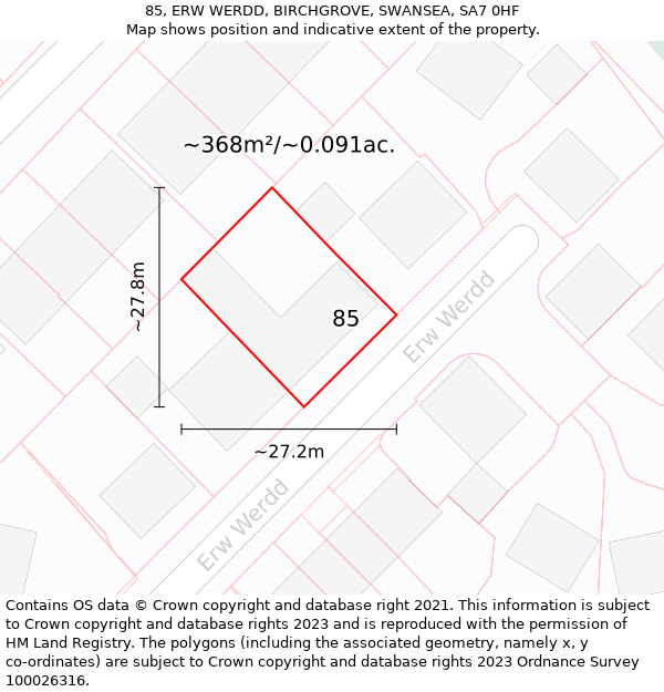 85, ERW WERDD, BIRCHGROVE, SWANSEA, SA7 0HF: Plot and title map