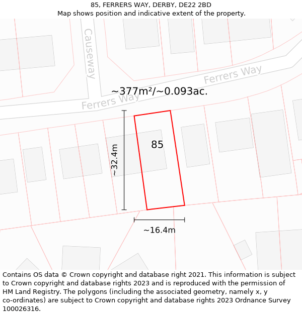 85, FERRERS WAY, DERBY, DE22 2BD: Plot and title map