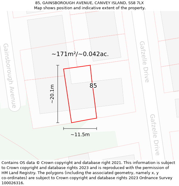 85, GAINSBOROUGH AVENUE, CANVEY ISLAND, SS8 7LX: Plot and title map