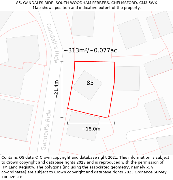 85, GANDALFS RIDE, SOUTH WOODHAM FERRERS, CHELMSFORD, CM3 5WX: Plot and title map