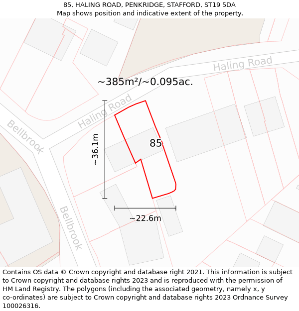 85, HALING ROAD, PENKRIDGE, STAFFORD, ST19 5DA: Plot and title map