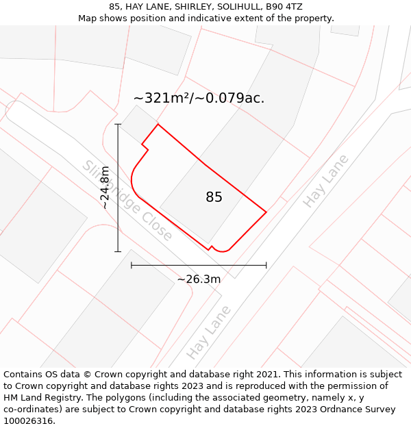 85, HAY LANE, SHIRLEY, SOLIHULL, B90 4TZ: Plot and title map