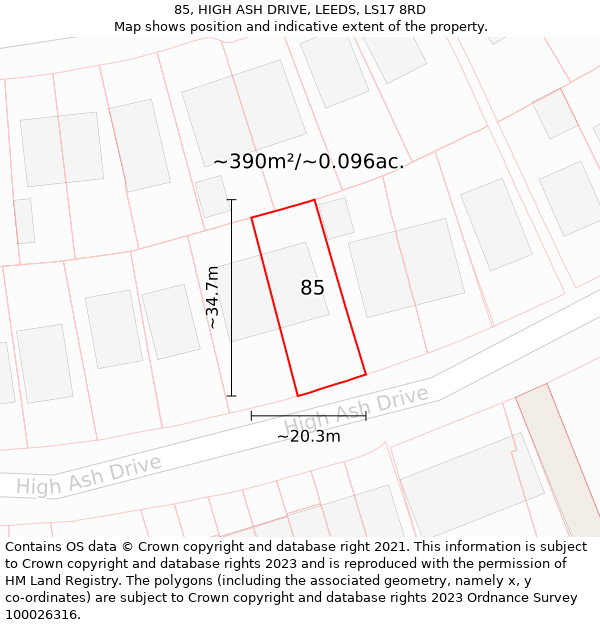 85, HIGH ASH DRIVE, LEEDS, LS17 8RD: Plot and title map