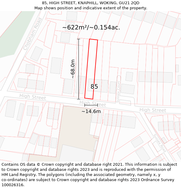 85, HIGH STREET, KNAPHILL, WOKING, GU21 2QD: Plot and title map