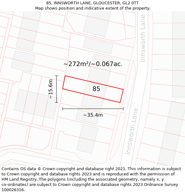 85, INNSWORTH LANE, GLOUCESTER, GL2 0TT: Plot and title map