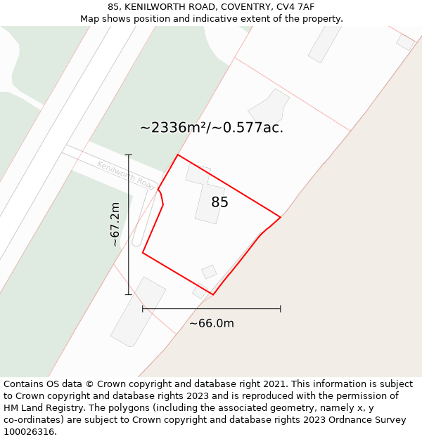 85, KENILWORTH ROAD, COVENTRY, CV4 7AF: Plot and title map