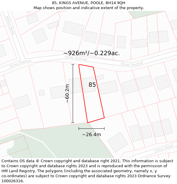 85, KINGS AVENUE, POOLE, BH14 9QH: Plot and title map