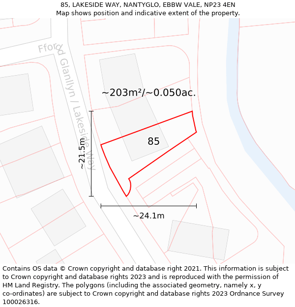 85, LAKESIDE WAY, NANTYGLO, EBBW VALE, NP23 4EN: Plot and title map