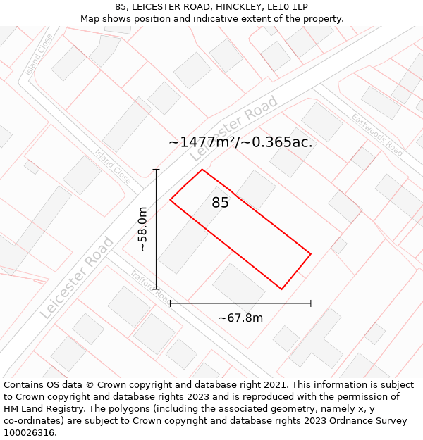 85, LEICESTER ROAD, HINCKLEY, LE10 1LP: Plot and title map