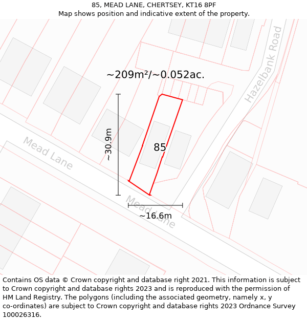 85, MEAD LANE, CHERTSEY, KT16 8PF: Plot and title map