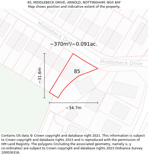 85, MIDDLEBECK DRIVE, ARNOLD, NOTTINGHAM, NG5 8AF: Plot and title map