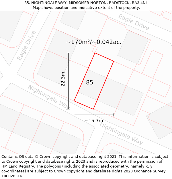 85, NIGHTINGALE WAY, MIDSOMER NORTON, RADSTOCK, BA3 4NL: Plot and title map