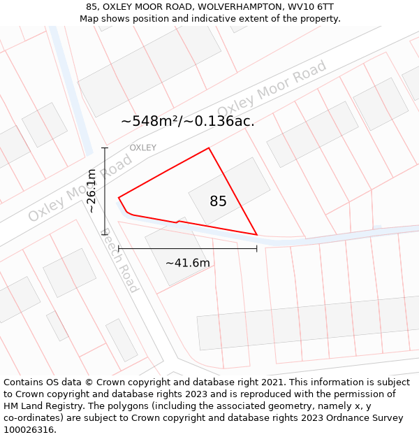 85, OXLEY MOOR ROAD, WOLVERHAMPTON, WV10 6TT: Plot and title map