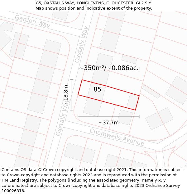 85, OXSTALLS WAY, LONGLEVENS, GLOUCESTER, GL2 9JY: Plot and title map