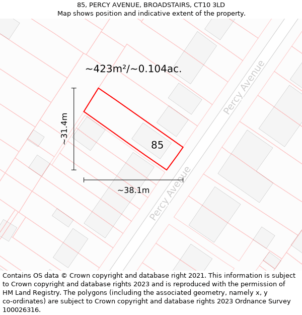 85, PERCY AVENUE, BROADSTAIRS, CT10 3LD: Plot and title map