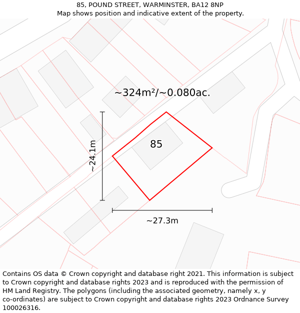 85, POUND STREET, WARMINSTER, BA12 8NP: Plot and title map