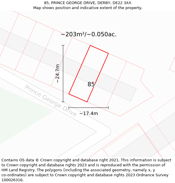 85, PRINCE GEORGE DRIVE, DERBY, DE22 3XA: Plot and title map