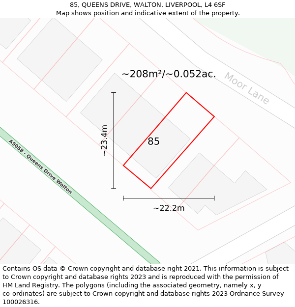 85, QUEENS DRIVE, WALTON, LIVERPOOL, L4 6SF: Plot and title map