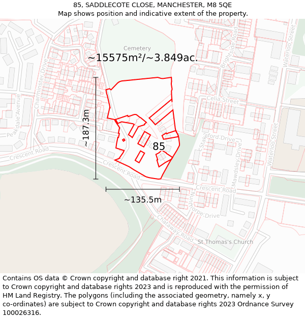 85, SADDLECOTE CLOSE, MANCHESTER, M8 5QE: Plot and title map