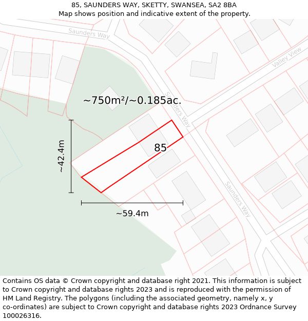 85, SAUNDERS WAY, SKETTY, SWANSEA, SA2 8BA: Plot and title map