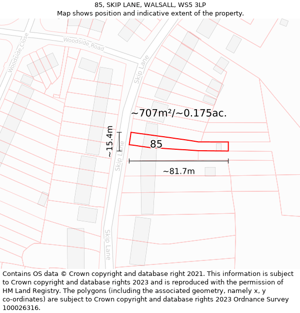 85, SKIP LANE, WALSALL, WS5 3LP: Plot and title map