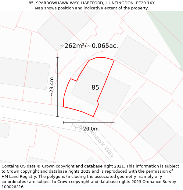 85, SPARROWHAWK WAY, HARTFORD, HUNTINGDON, PE29 1XY: Plot and title map