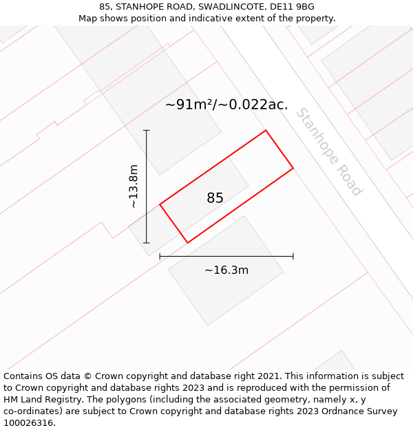 85, STANHOPE ROAD, SWADLINCOTE, DE11 9BG: Plot and title map