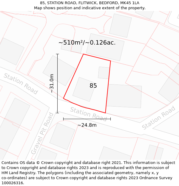 85, STATION ROAD, FLITWICK, BEDFORD, MK45 1LA: Plot and title map