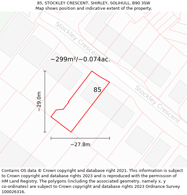 85, STOCKLEY CRESCENT, SHIRLEY, SOLIHULL, B90 3SW: Plot and title map