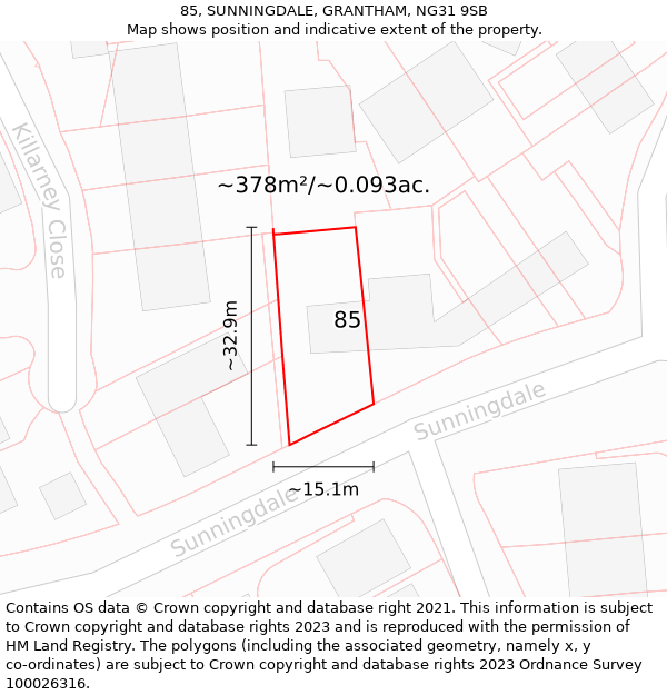 85, SUNNINGDALE, GRANTHAM, NG31 9SB: Plot and title map